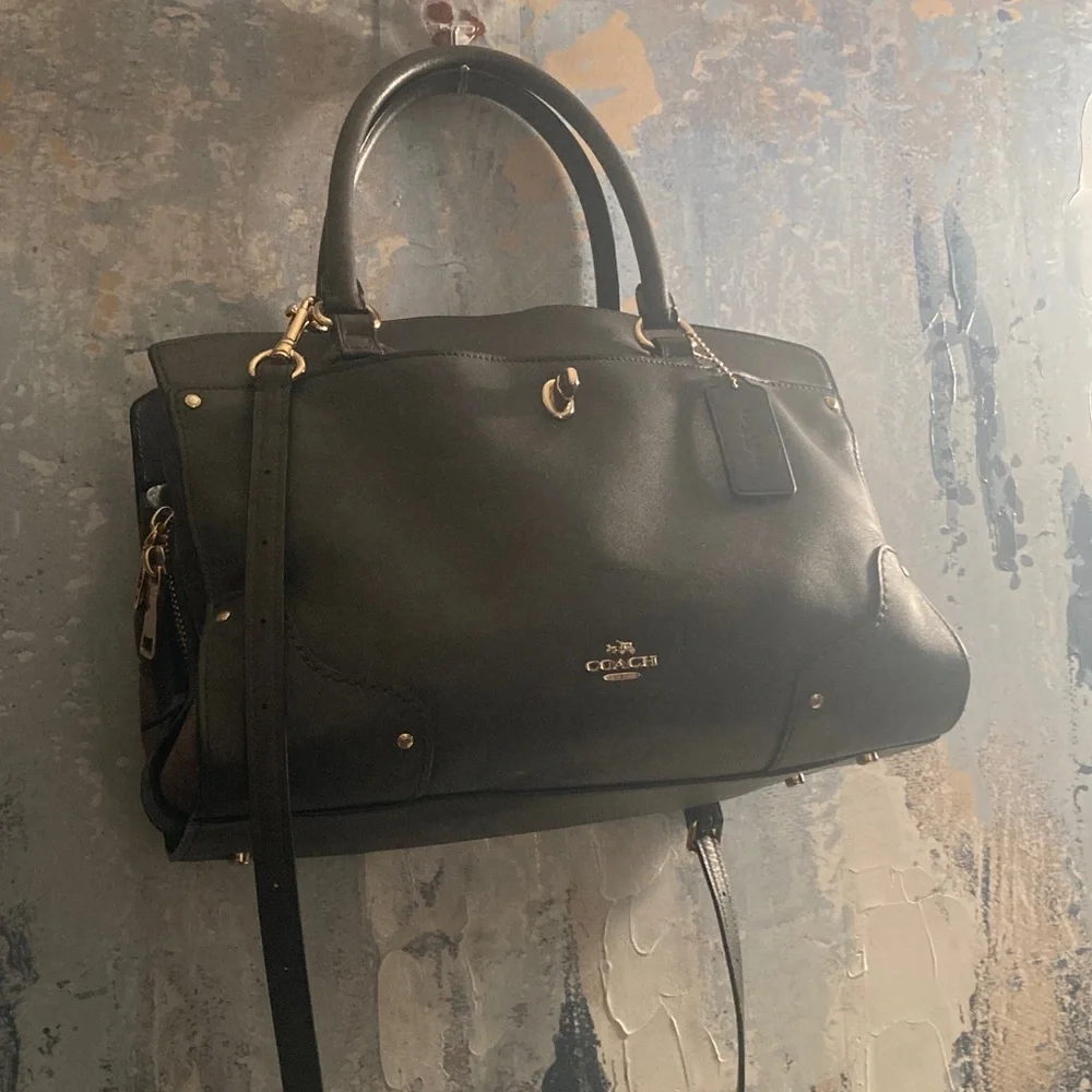 Genuine Coach Mercer 30 Satchel Leather Gray/ Brown Satchel - Picture 16 of 17